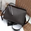 Genuine Leather Women's Shoulder Crossbody Black Bags Luxury Designer Cowhide Wide Shoulder Straps Gray Pillow Bag Ebony Gray