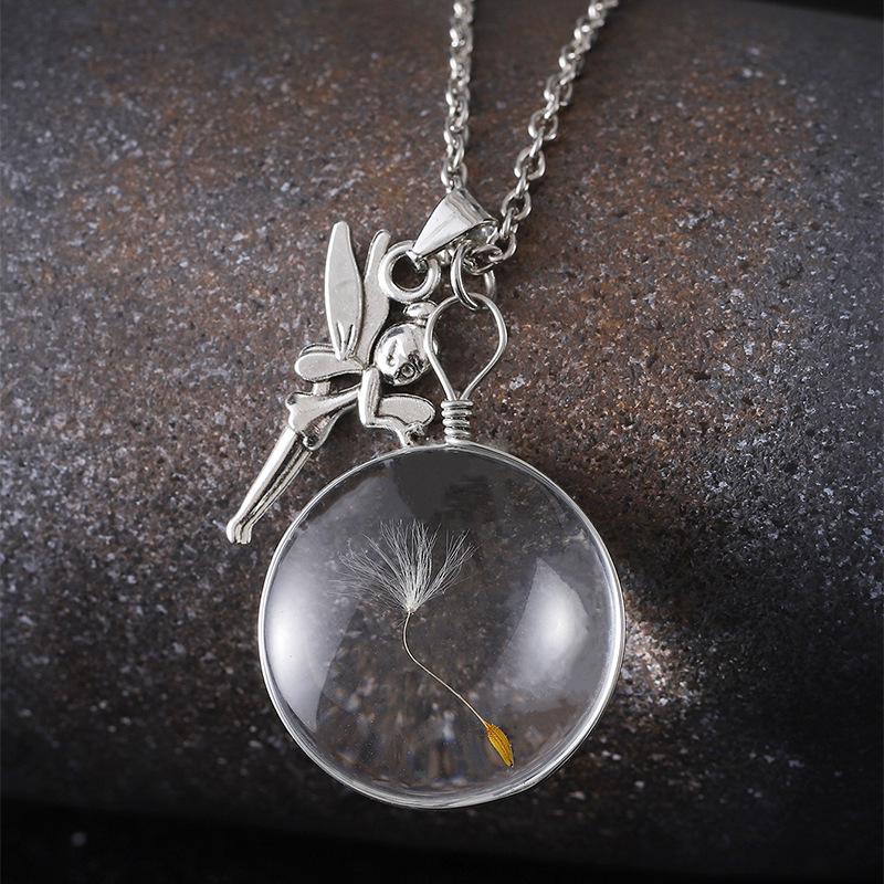 Dandelion Oval Crystal Glass Pendant Necklace - High-End Gemstone Jewelry