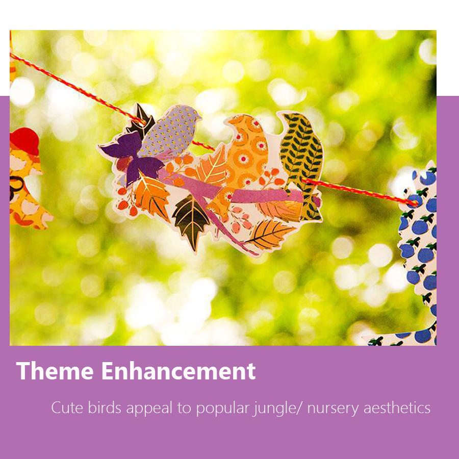 1.8m Bird Animal Party Banner, Cute Birthday Hanging Decorations, Paper Fringe Garland for Baby Shower, Nursery Wall Decor