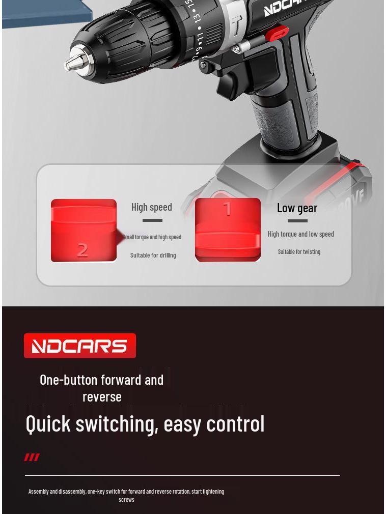 Dual Speed Industrial-Grade Cordless Impact Drill, Rechargeable Electric Screwdriver with Lithium Battery for Household and Multifunctional Use