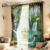 2pcs Natural Scenery Forest Printing Perforated Blackout Curtains   Multi Size Living Room Insulation Decoration