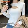 Yiershuang Women's Hollow Design Slim-Fit Long Sleeve T-Shirt