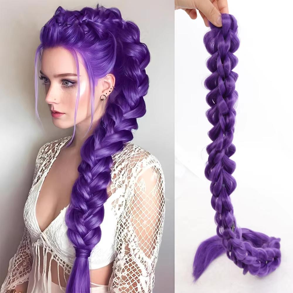 30 inch Synthetisch Haar Lang Gevlochten Paars Haar Paardenstaart Extensions Rumi Kapsel Clip Haar Pruik voor Kinderen voor Kerstfeest 30inches paars