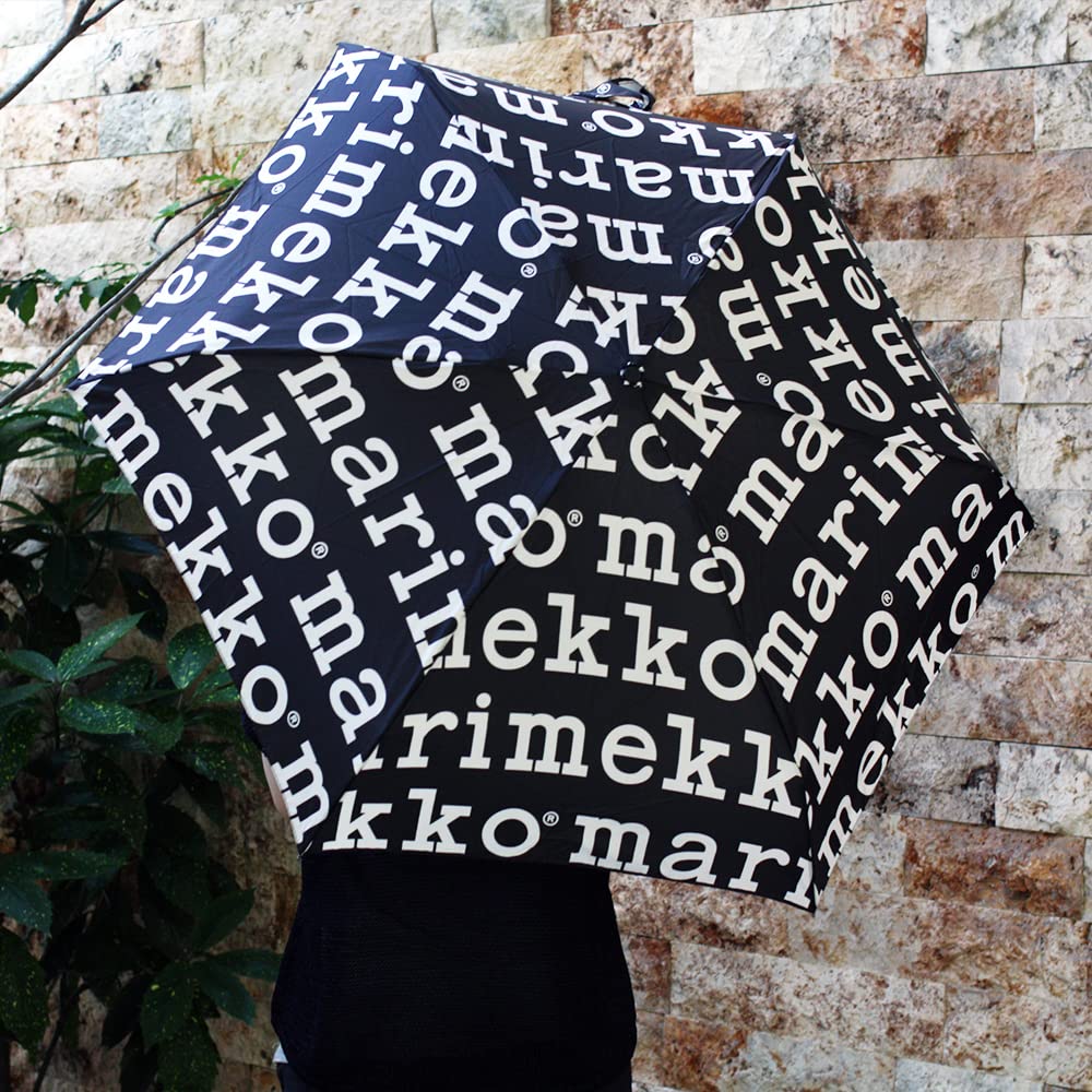 Marimekko Mini Manual Marilogo Folding Umbrella for Women, 52_1_52209248859, Black/White