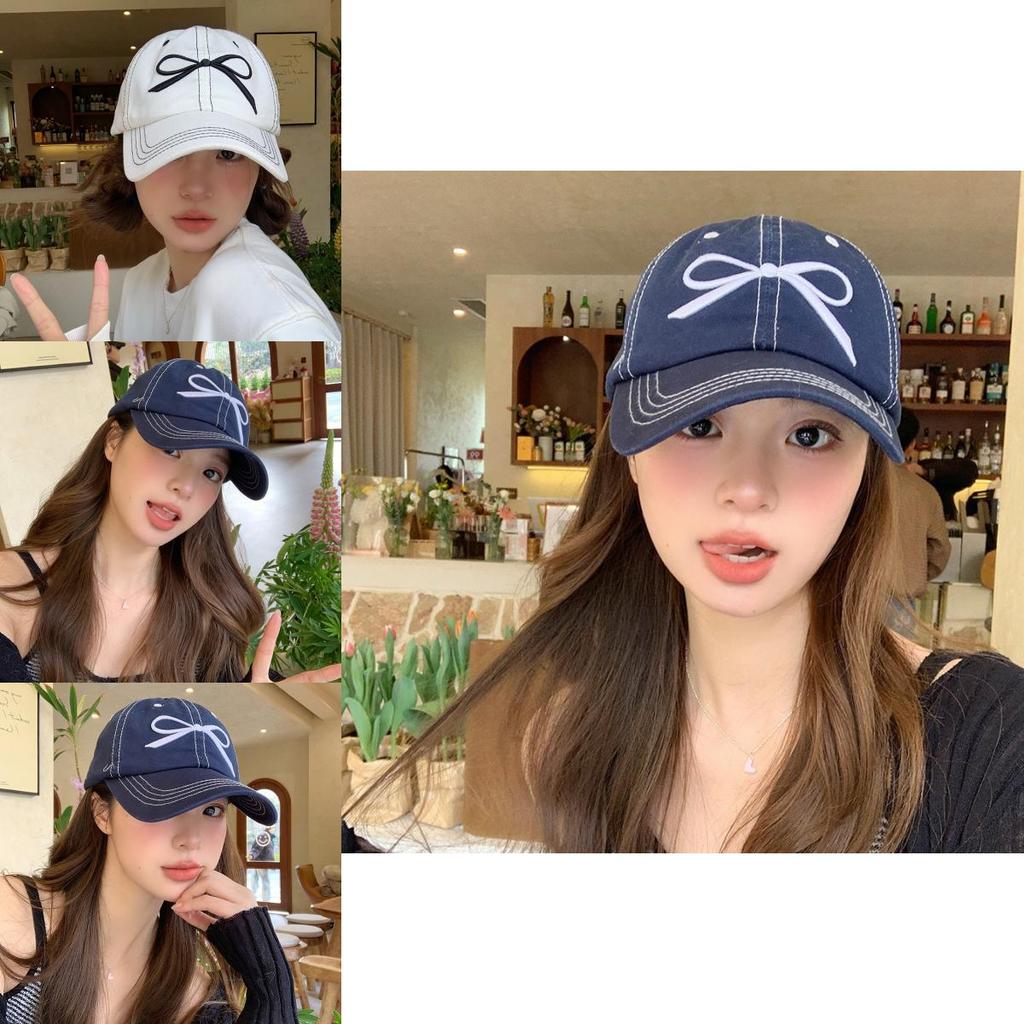 Stylish Embroidered Bowknot Baseball Cap For Women Adjustable Soft Top Spring Summer