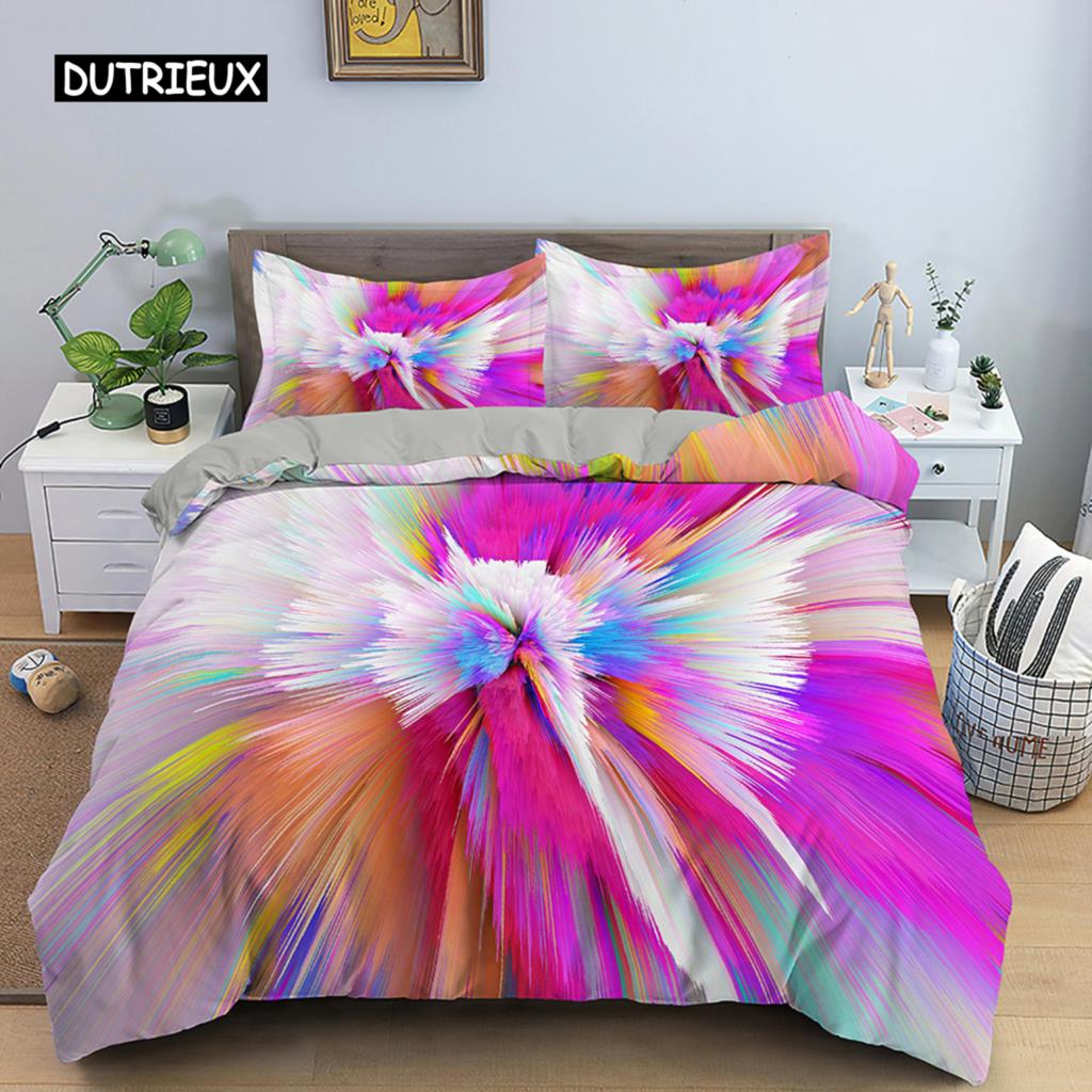 Multicolor Duvet Cover Set Colorful Hearts Queen Size Bedding Set for Teen Microfiber Geometric Cartoon Love Heart Quilt Cover