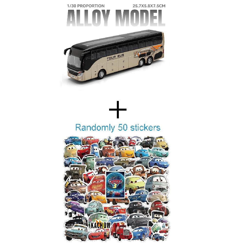 1:30 Business Bus Model Toy Car Metal Die-cast Music Light Doors Opened Long-distance Single-layer Truck Models Holiday Gifts