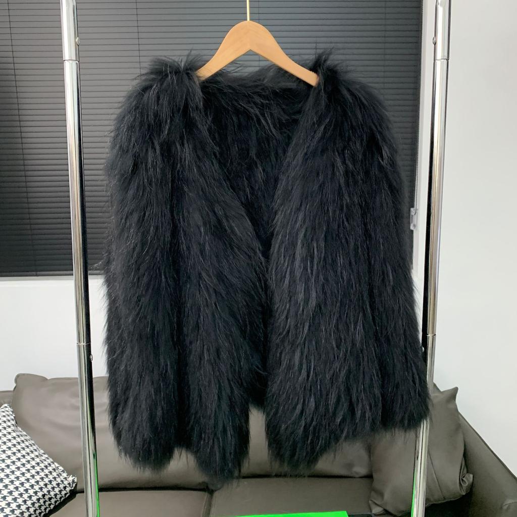 Fur New Raccoon Hair Double-sided Woven Fur Coat for Women