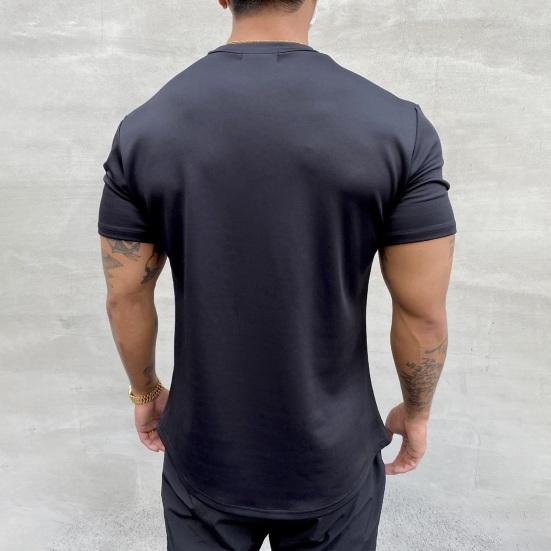 Men Sports T-shirt O Neck Short Sleeve Slim Fit Solid Color Elastic Quick-drying Soft
