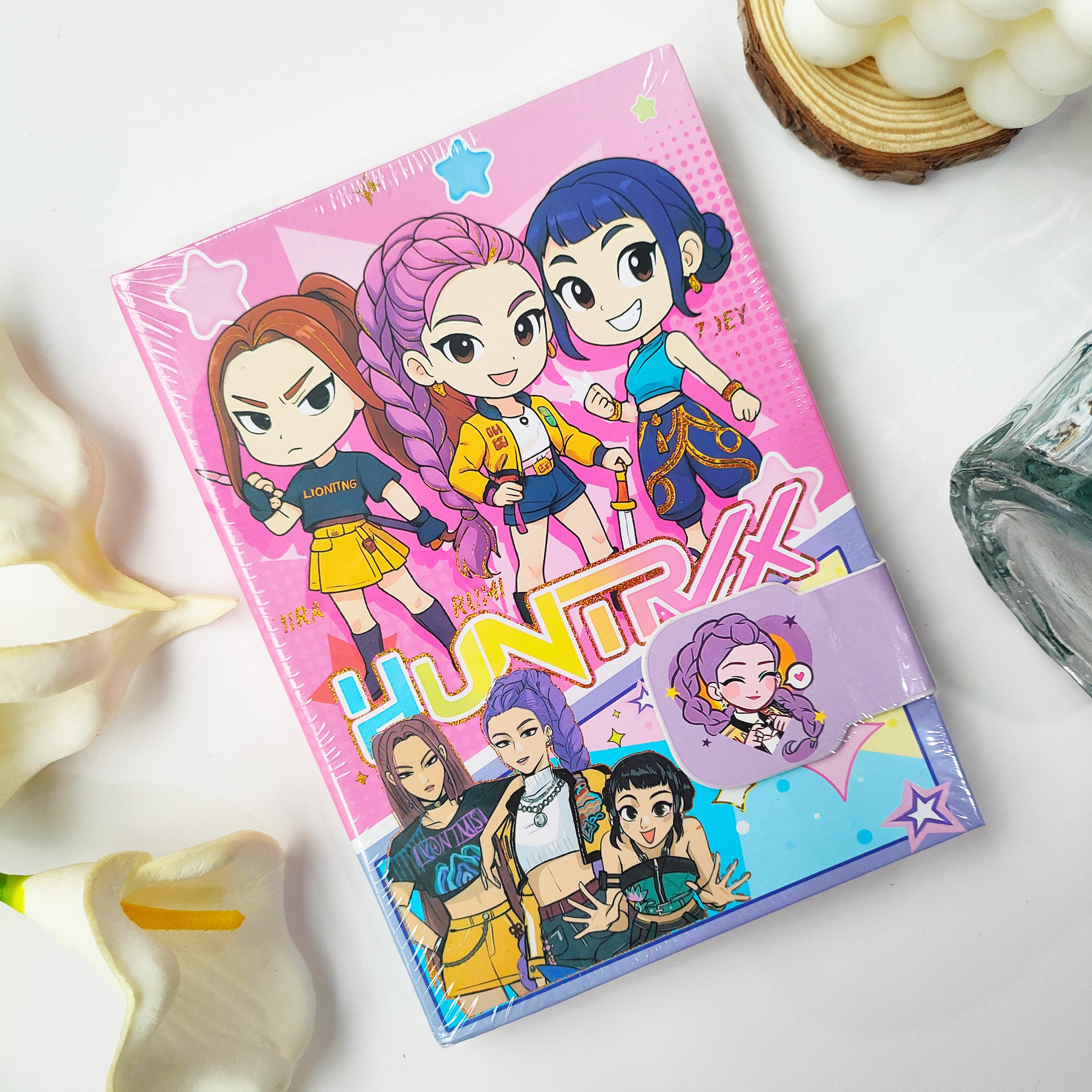 

High-Value K-POP Demon Hunters HUNTRIX Magnetic Buckle Notebook, Colorful Page Journal, Student Stationery & Festival Gift (As shown-255)-