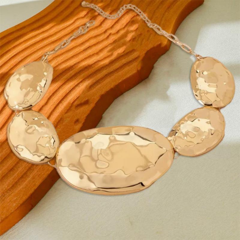 Irregular Oval Metal Glossy Geometric Pattern Jewelry Set Jewelry Stud Earrings Necklace