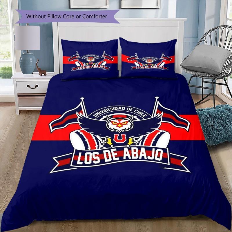 Universidad De Chile Owl Crest Blue Red Print 3 Pieces Duvet Cover Set Chile Soccer Bedding Set, Bedroom Home Decor Without Pillow Core Comforter