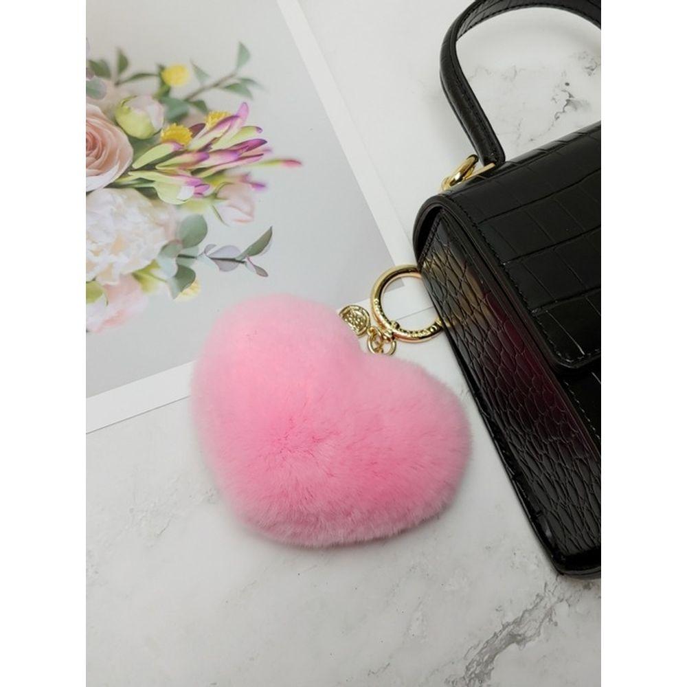 MAIA Rabbit Fur Heart Keychain & Charm - Pink