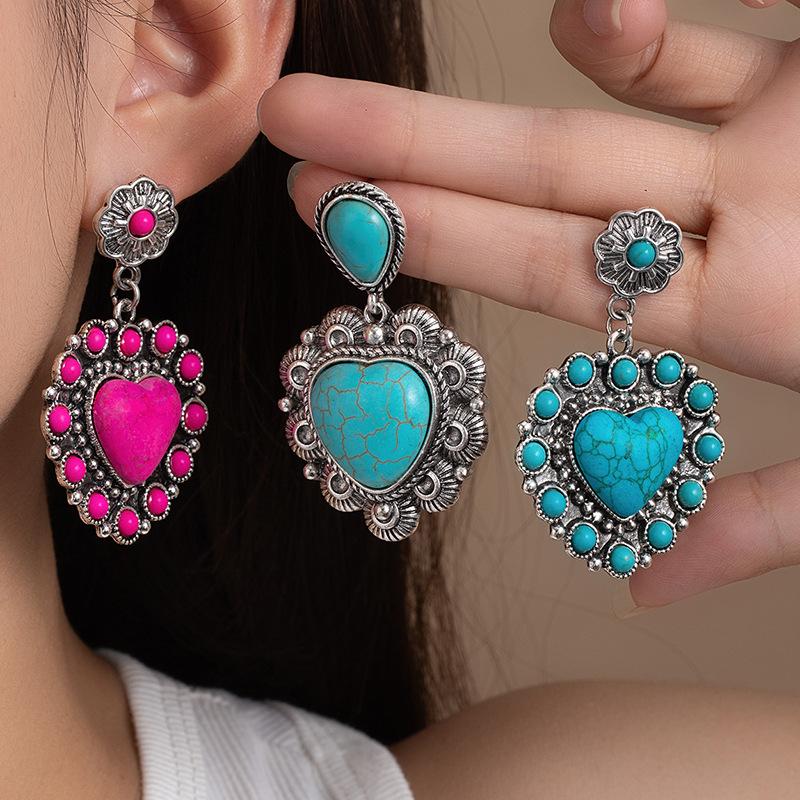 Premium Turquoise Love Earrings Premium Retro Bohemian Earrings Personality Trend Party Earrings
