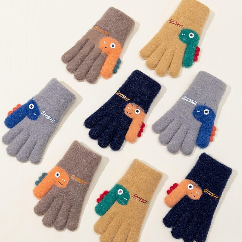 Warm Plush Five-finger Gloves 7-12 Years Old Kids Gloves Cute Winter Knitted Gloves  Boys and Girls