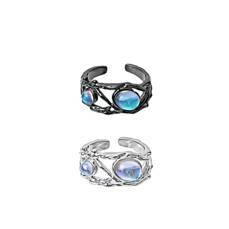 Elegant Moonstone Adjustable Retro Ring: Niche, High-End, Trendy European and American Design