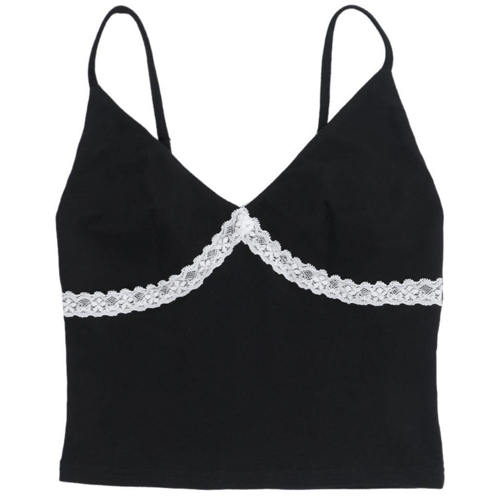 Summer New Women's Sexy V-neck Cami Top Color-block Lace Patchwork Striped Inner Tank Top for European American Y2K Girls