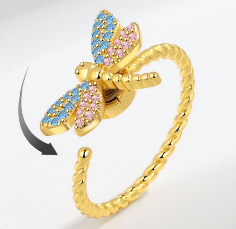 Animal Hummingbird Spinning Anxiety Ring For Women Fidget Metal Spinner Anti Stress Rotating Ring Zircon Gifts Anillos Mujer