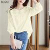ZANZEA Women Casual Lace Crochet Patchwork Long Sleeve Blouse