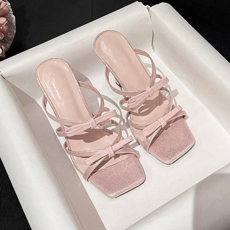 Fashion Luxury Bow Cross Tied Women Sandals Summer Fashion Square Toe Open Toe Super High Heel Designer Shoes Sweet Comfort Dress Shoes