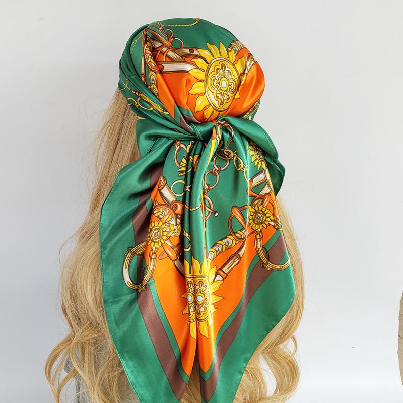 New 90*90cm Retro Brand Women Silk Scarf Bandanna Fashion Bohemian Pattern Square Hijab Lady Wrap Headband foulard muffler