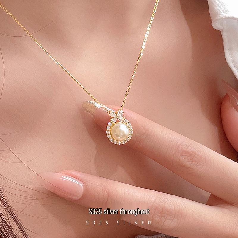 

Banyan Tree S925 Silver Princess Bow Necklace with Chalcedony, Pearl & Diamond Accents