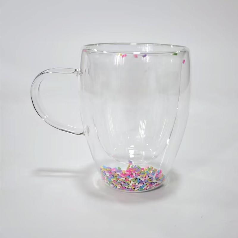 Cană de cafea din sticlă cu două straturi, rezistentă la temperaturi ridicate, cu mâner