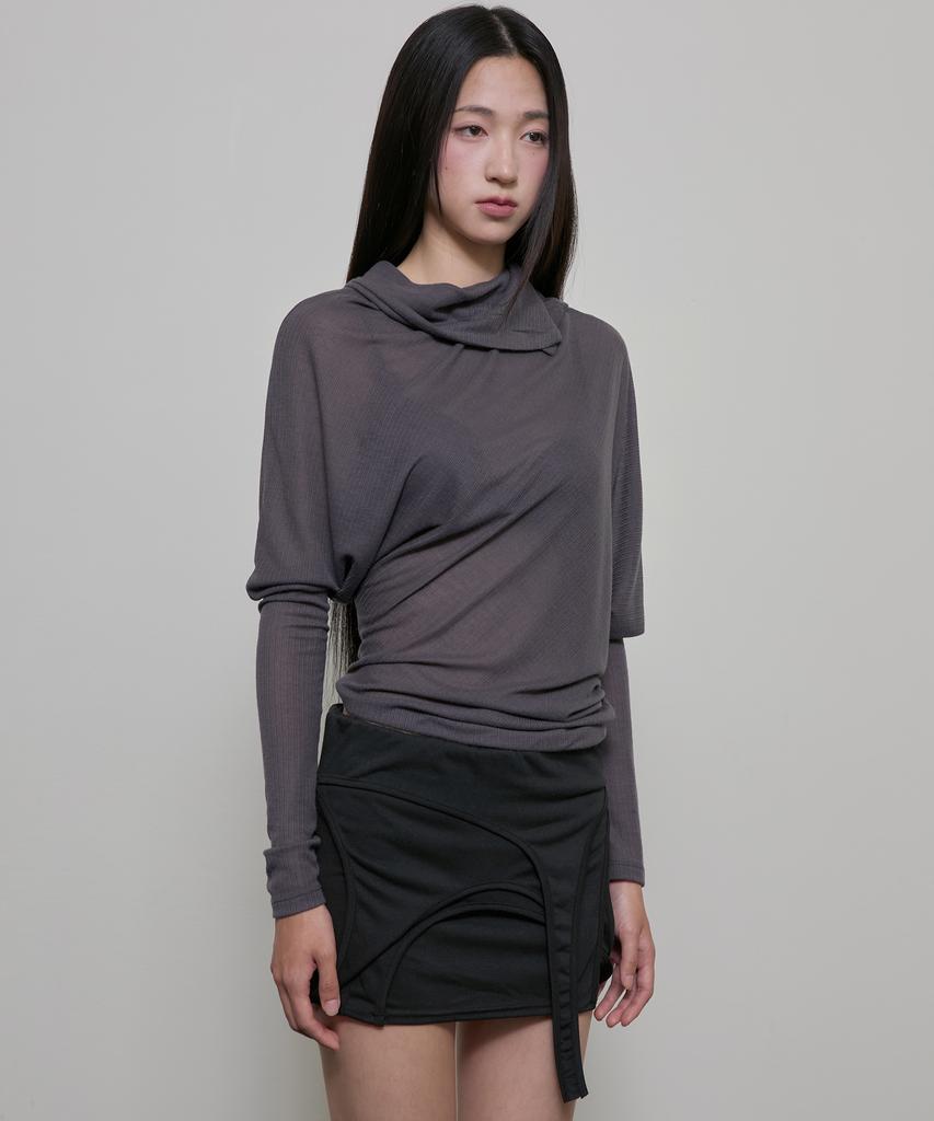 Peulleeoeob Sheer Asymmetrical Long Sleeve (Fl-175_Charcoal)