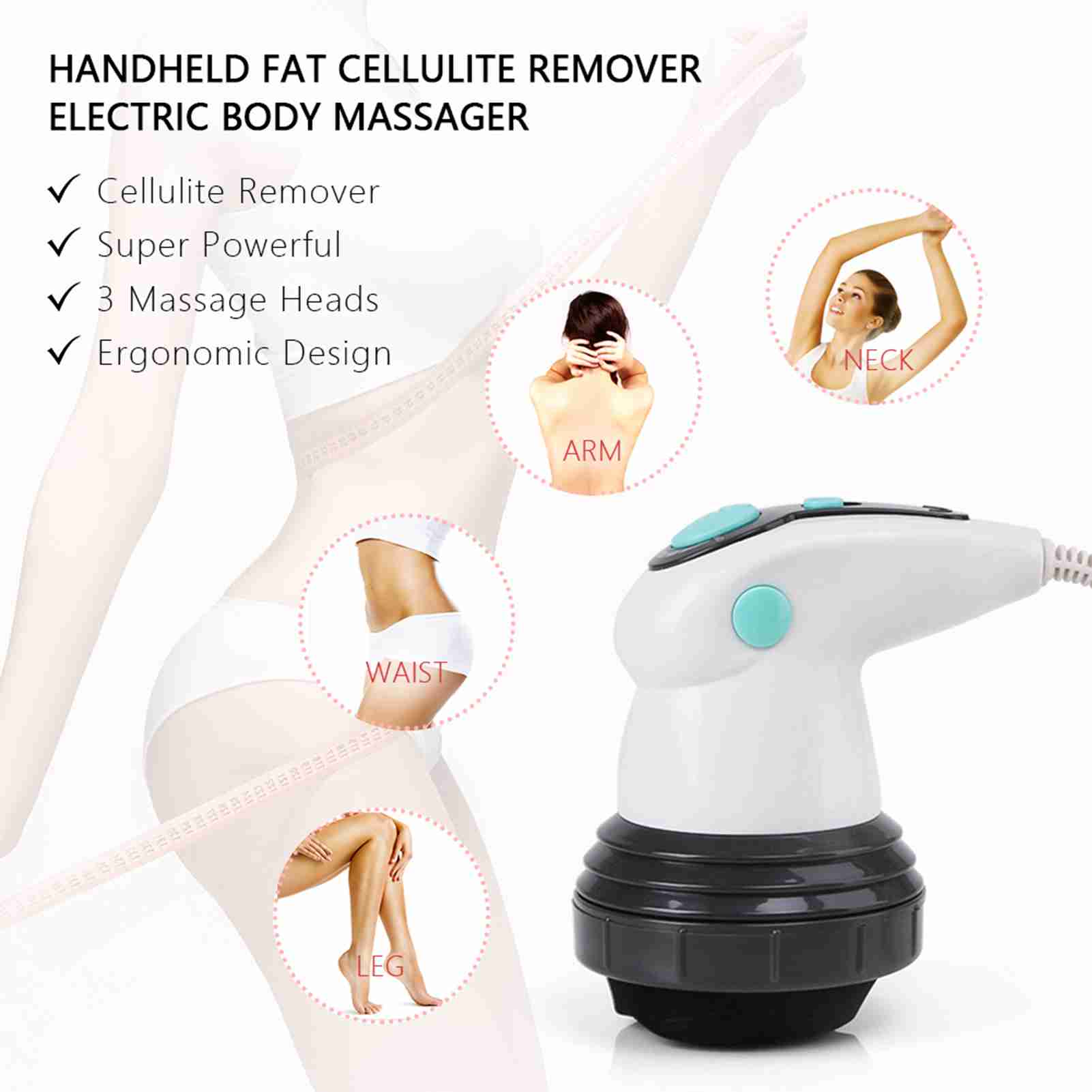 

Multifunctional Body Cellulite Remover Muscle Massage Detachable Body Slimming Massager with 3 Massage Head for Shoulder Neck Arms Hips