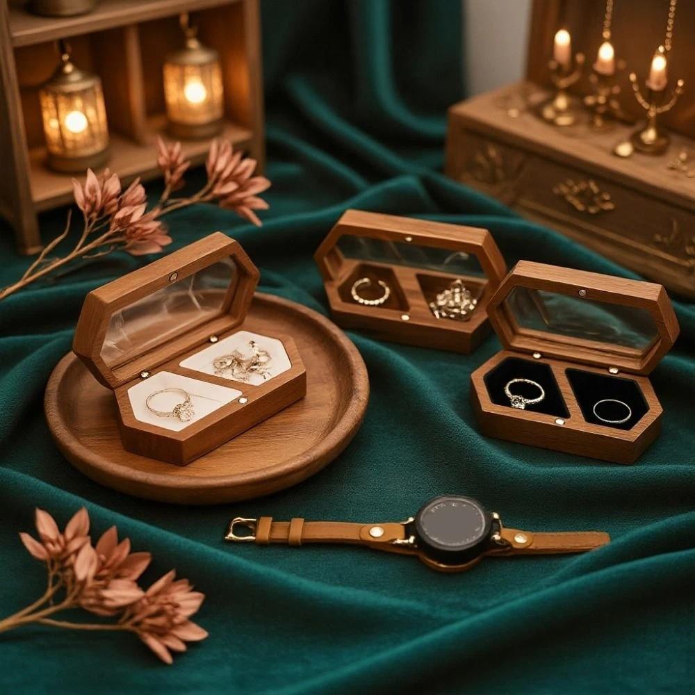 Luxury Mini Wood Rings Box Velvet Jewelry Organizer Portable Rings Bearer Box Marriage Anniversary