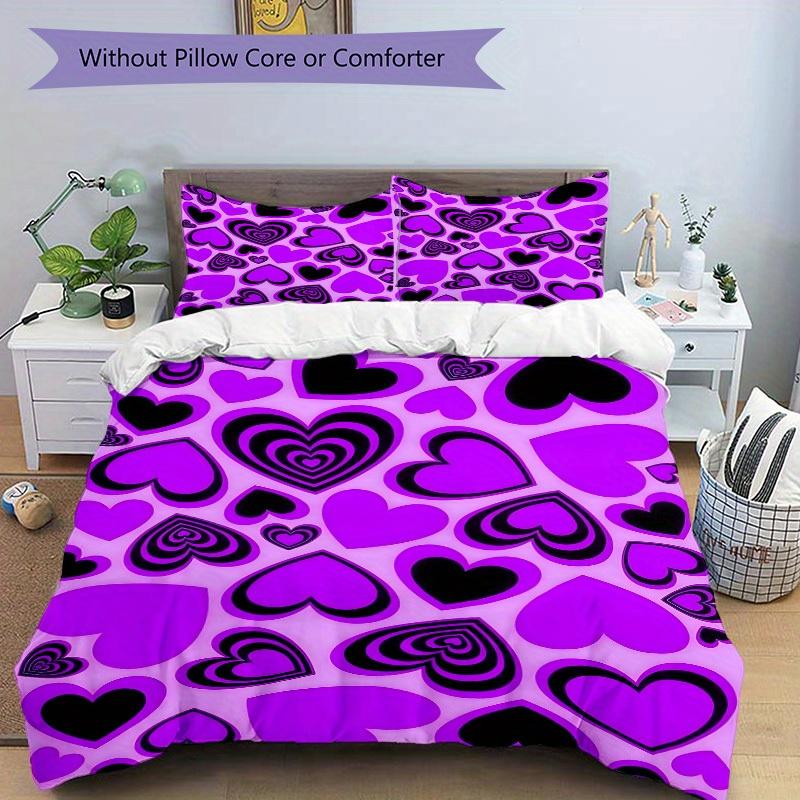 3pcs Purple Heart Pattern Bedding Set, Breathable and Soft, Suitable for All Seasons, Ideal for Home Use, Suitable for Bedroom Decor 21174