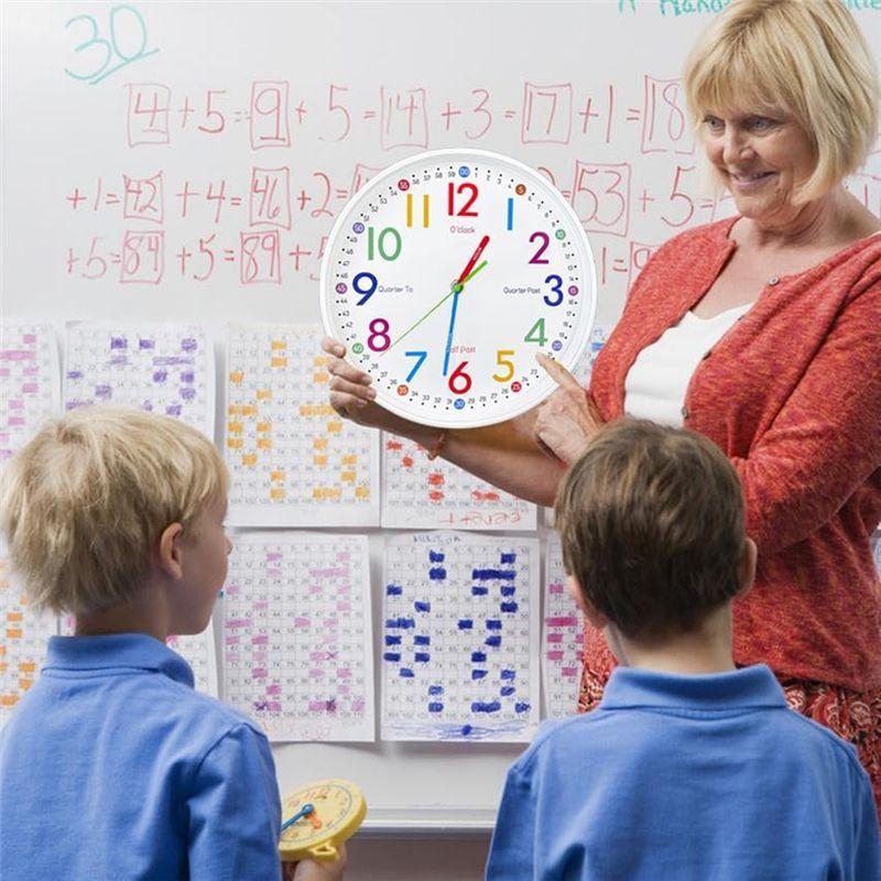 M-Modern-Learning Clock For Kids-Non-Ticking, Battery Operated, Silent Colorful Teaching Tool For Telling Time