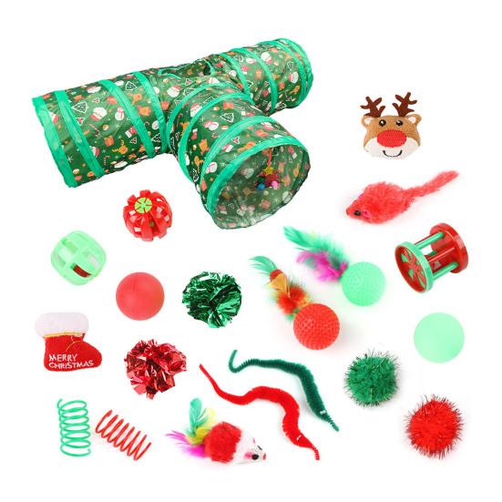 1 Set Christmas Cat Toys Cats Tunnel Rattle Ball Plush Mice Foldable 3-Way Tube Toy Interactive Play And Chew Toys for Indoor Cats And Kittens