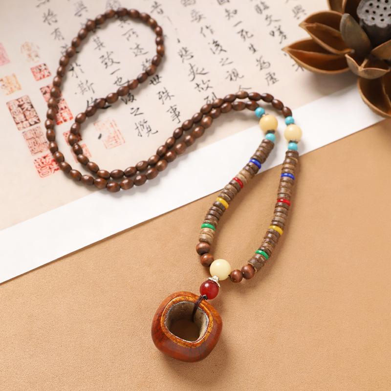 Halsband av yakben långt pärlbesatt exotiskt retro litterärt tröjkedja bomull och linne accessoarer kvinnor