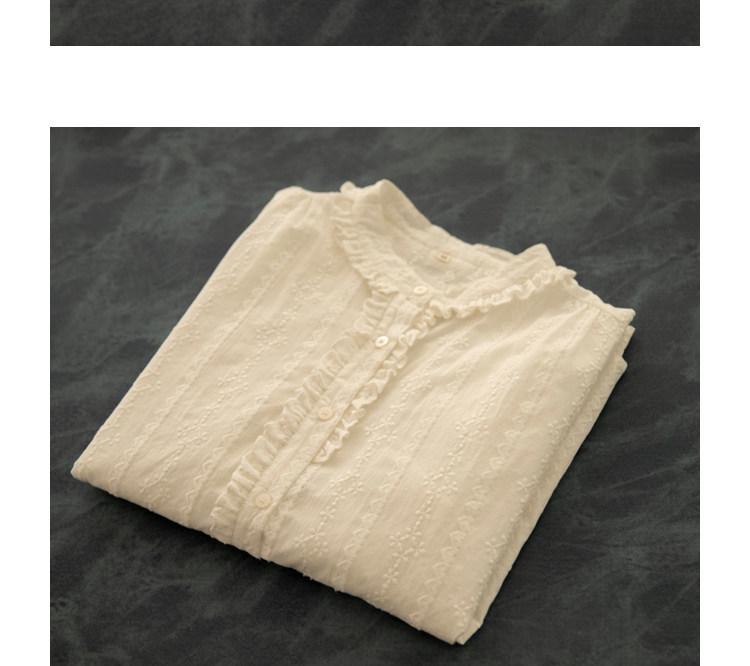 Korean Style Retro Evening Tea Embroidered Cotton Women's Shirt