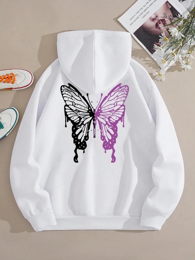 New Shoulder Sleeves Beautiful Butterfly Print Sportswear Women's Creative Fashion Casual Hooded