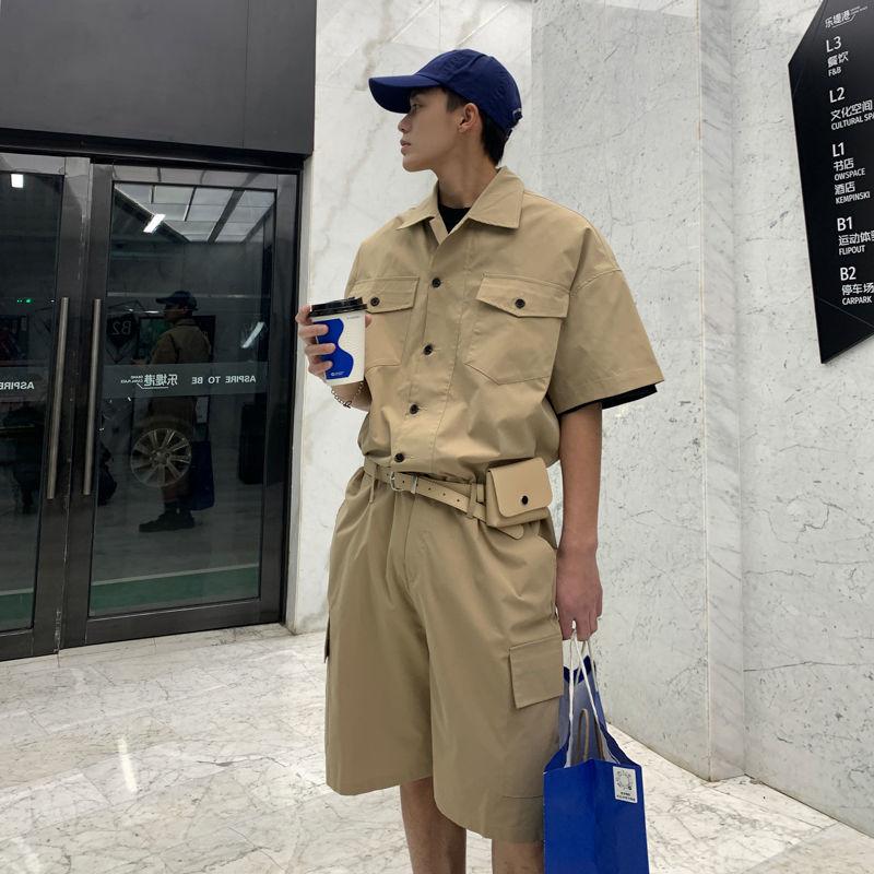 Buy Khaki Vintage Overalls Men Summer 
