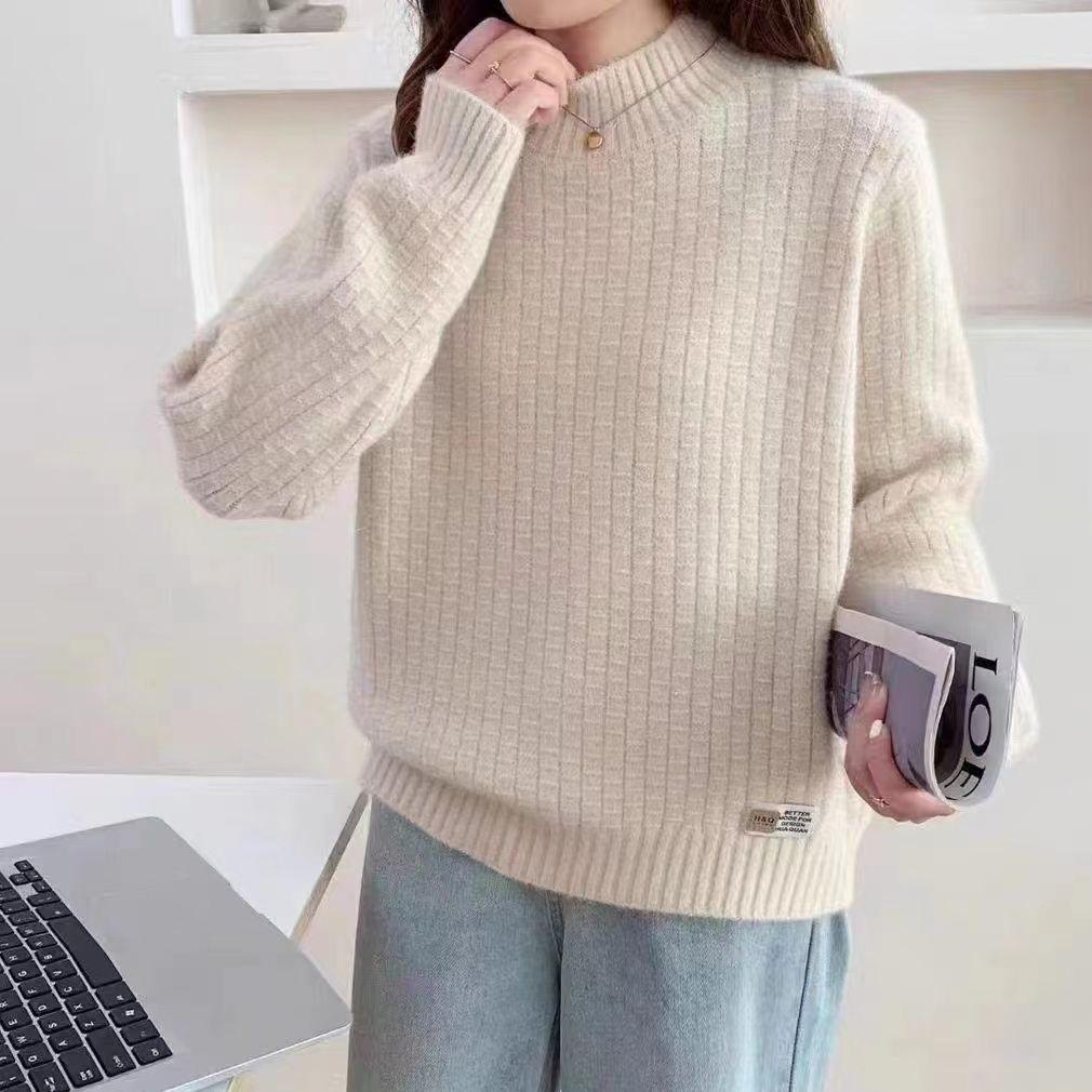 Women's Semi High Neck Sweater Thick and Loose Top Autumn and Winter Base Sweater