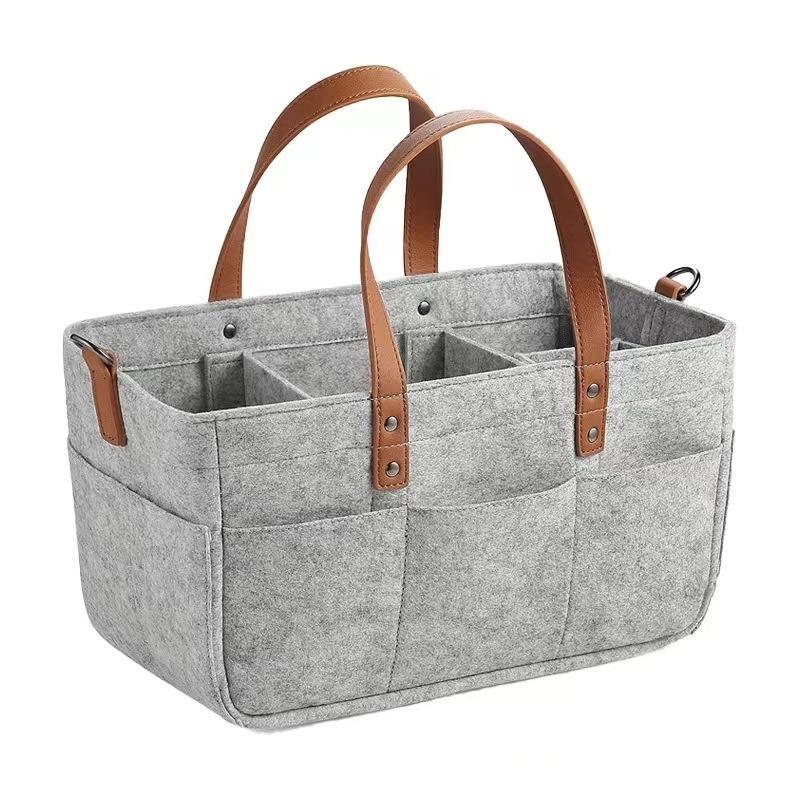 

1pcs Baby Diaper Bag Multi-Purpose Felt Storage Tote Large Capacity Handheld Organizer for Baby Essentials & Daily Items світло-сірого кольору