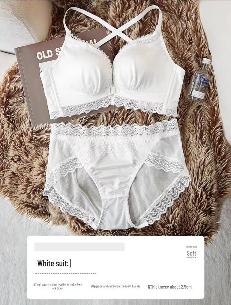 Front Buckle Bra Set for Women with Small Breasts: Lift and Enhance, No Steel Ring, Beautiful Back Design