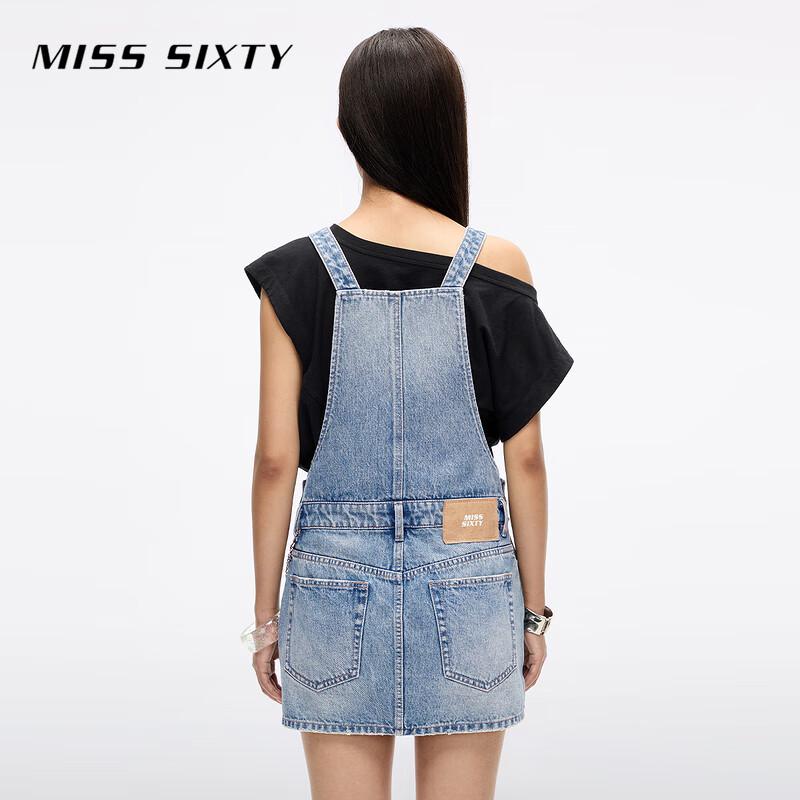 MISS SIXTY Retro Distressed Denim Suspender Dress