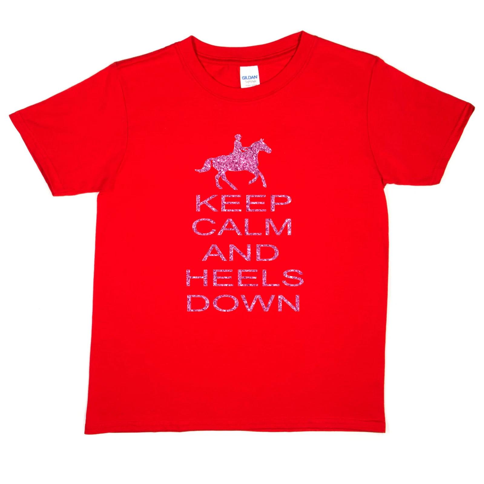 

Keep Calm Heels Down Pony Horse Riding Funny Girls Kids T shirt L