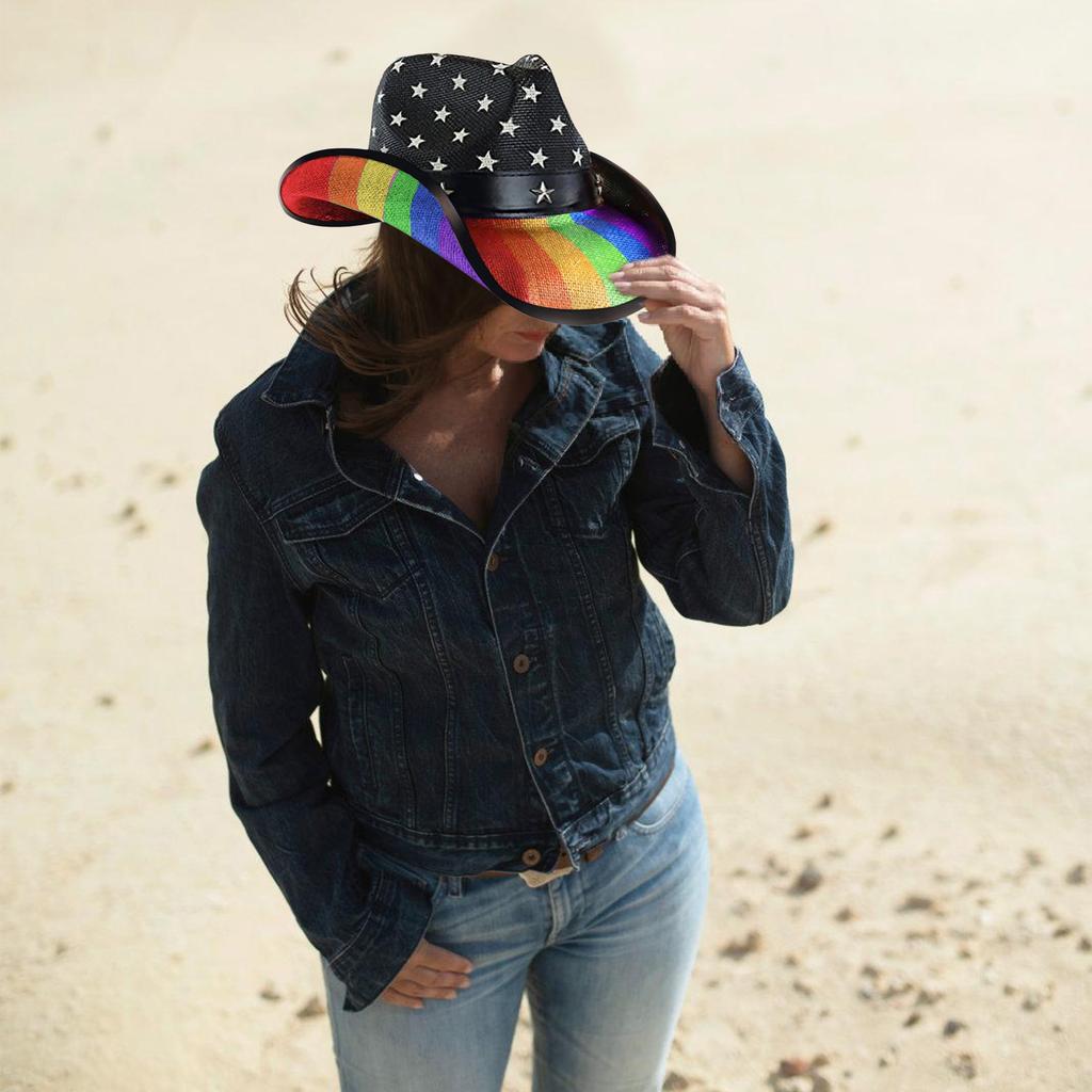 Straw Cowboy Hats Panama Hat Exotic Star Trim for Women Men Photo Props Western for Men Women Unisex Wear Headwear