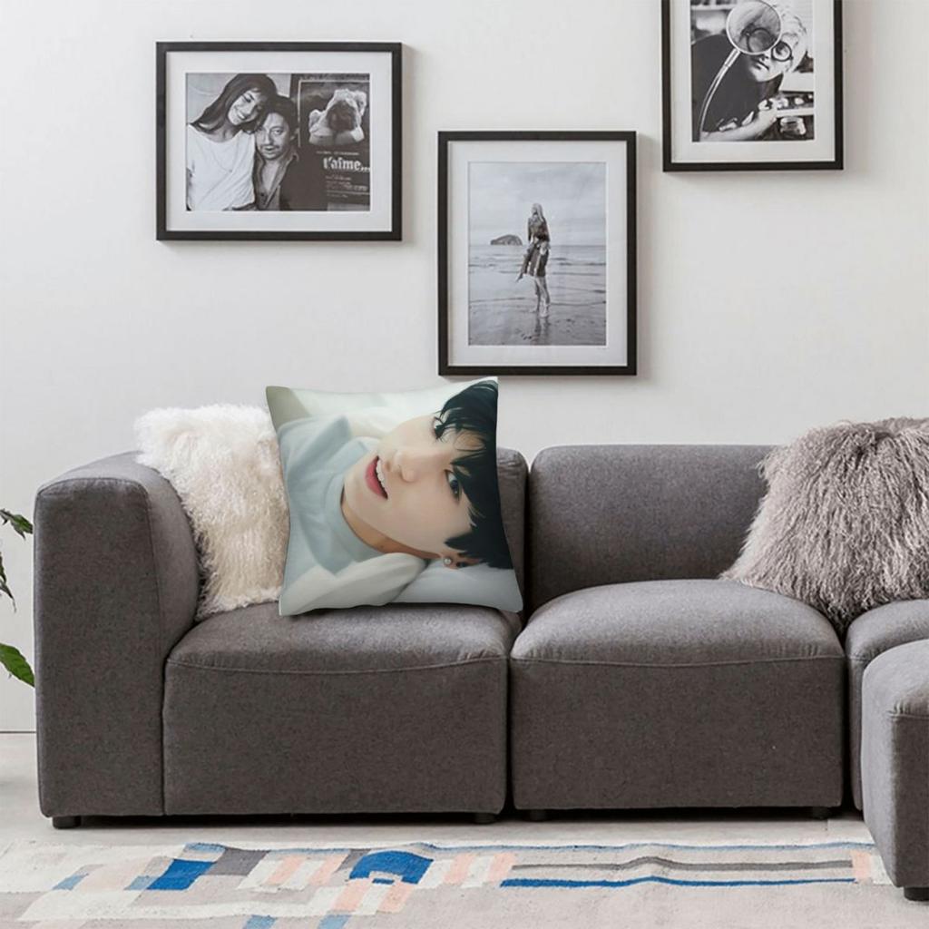 Jungkook Square Pillowcase Polyester Linen Velvet Pattern Zip Decorative Sofa Seater Cushion Cover
