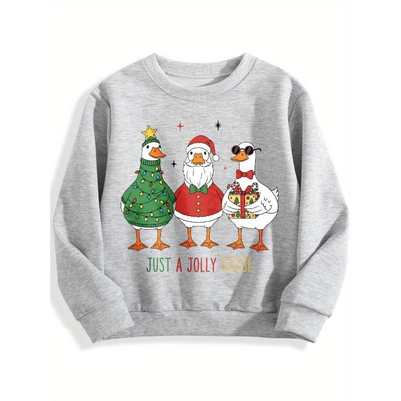 European sizes Christmas Sweater with Goose & Duck Santa Print - Just A Jolly Goose Holiday Party Outfit, Long Sleeve Winter Sweater for Kids