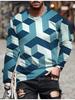 Vintage T-Shirt for Men Patchwork Grid Graphic T Shirts 3D Print Long Sleeve Tee Oversized Man Clothing Tops Creative Clothing