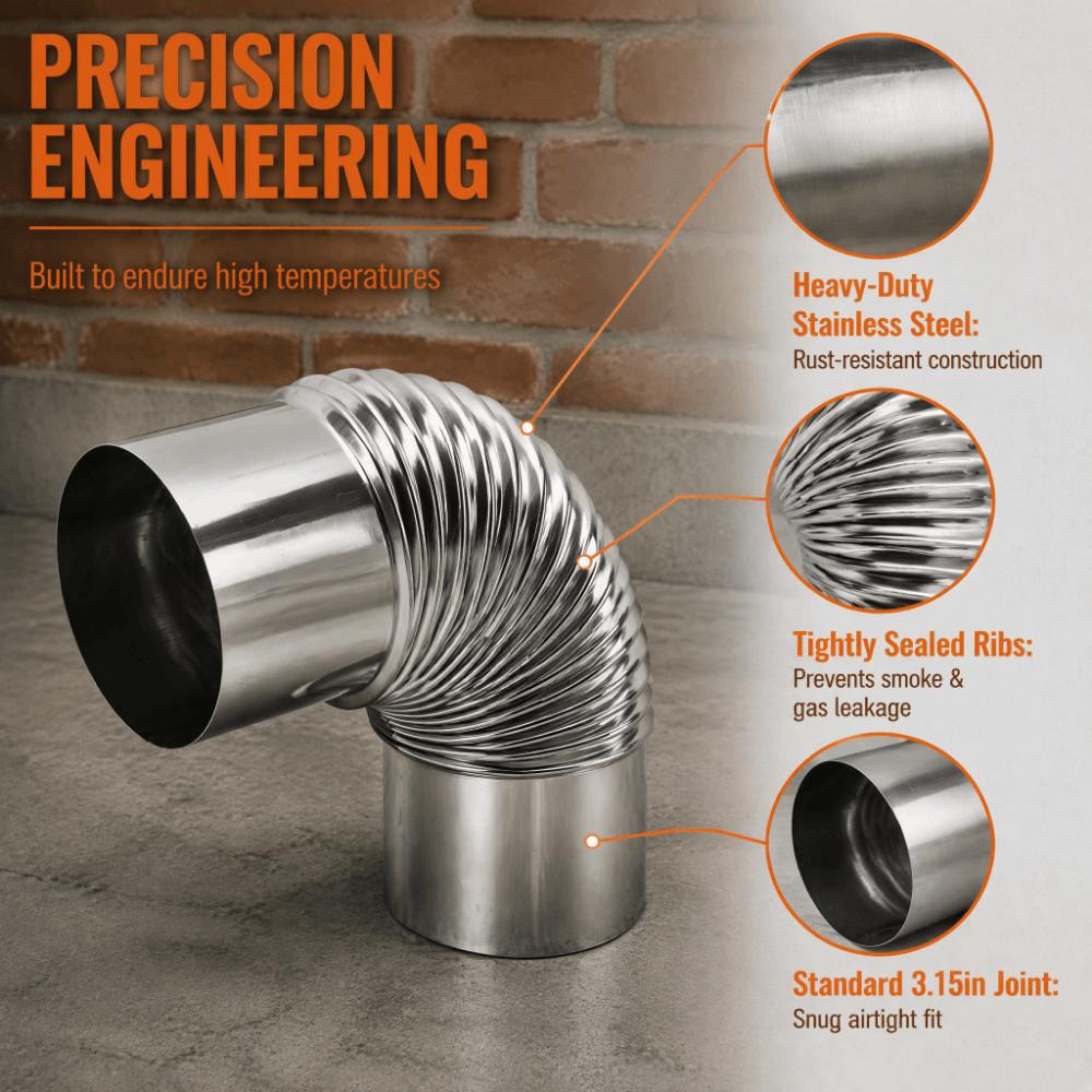 90 Degree Chimney Elbow Stainless Steel Chimney Exhaust Elbow Durable Stove Pipe Elbow Wood Stove