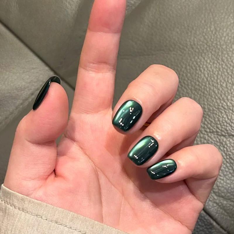 24 Stück Kristall Katzenauge Falsche Nägel Kurz Mandel Press-on Nägel Glänzend Glitzer Stick-on Nägel Vollabdeckung Acryl Maniküre Nagelkunst