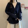 Korean-style V-neck Long-sleeve Shirt for Women, 2026 Spring and Autumn New Model, Versatile for Commuting, Faux Two-piece Top