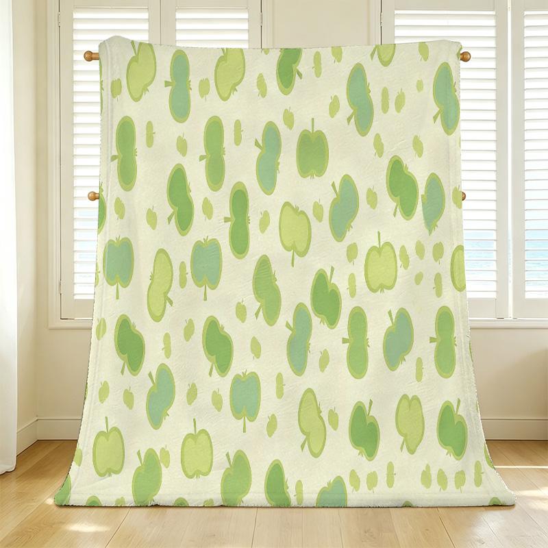 Plush Flannel Blanket, Apple Theme - Soft Cozy Warm, Machine Washable, Ideal for Home Decor, Office Napping, Christmas & Halloween